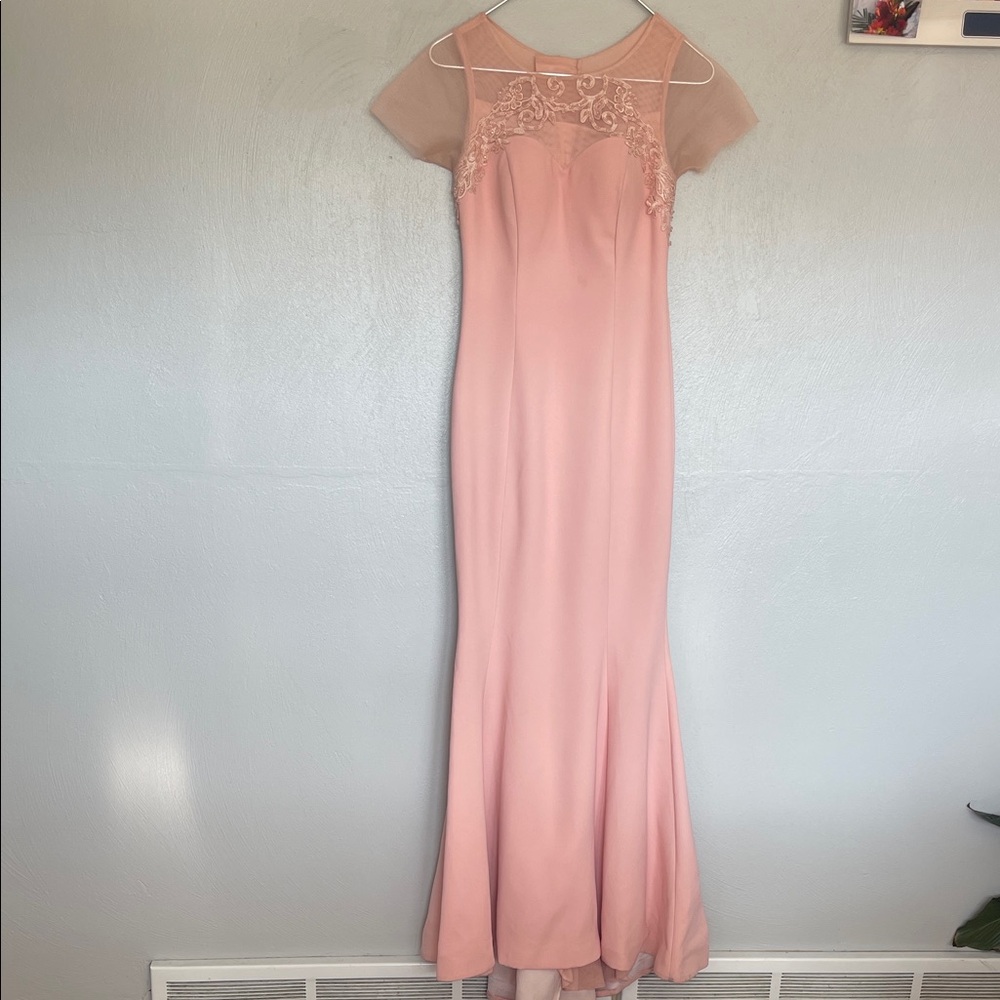 Blush Pink Lace Formal Gown Maxi Mermaid Prom Wedding Guest Evening Dress XS